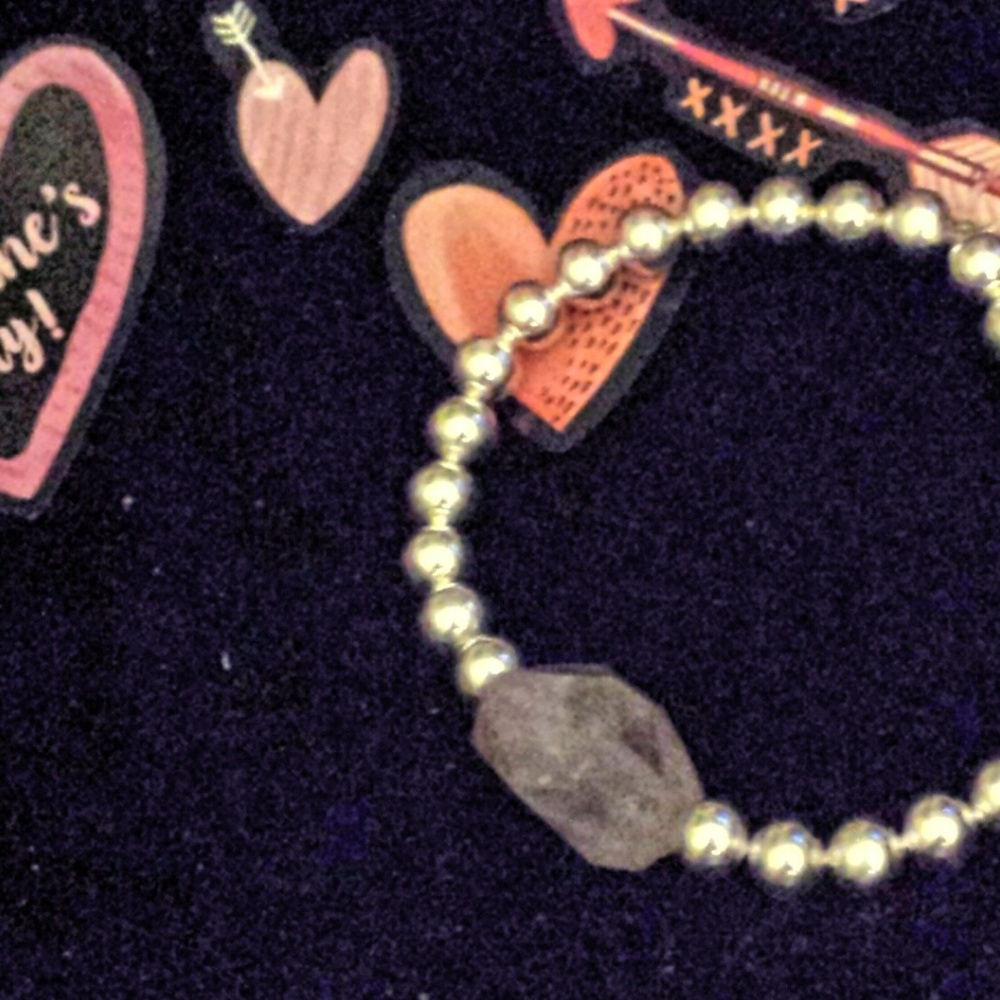 Silver Beaded Bracelet w/Raw Amethyst